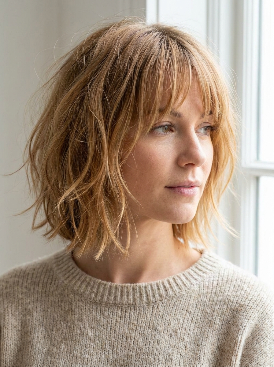 Soft Layered Bob mit Wispy Bangs als Bob Frisuren mit Pony Inspiration 2026